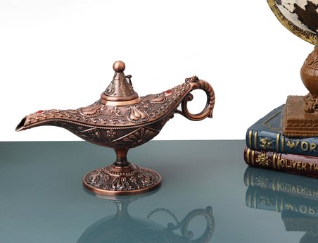 Lüks Döküm Alaşım Motif İşlemeli Alaaddin Sihirli Lamba Tütsülük Buhurdanlık Dekoratif Biblo 15 cm