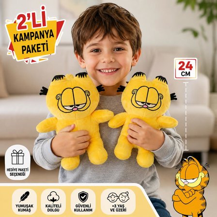 2li Paket Garfield Peluş Oyuncak 24 Cm Yumuşak Uyku Arkadaşı Yastık Peluş Karakter Figür Seti 2 Adet