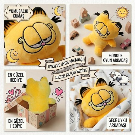 2li Paket Garfield Peluş Oyuncak 24 Cm Yumuşak Uyku Arkadaşı Yastık Peluş Karakter Figür Seti 2 Adet
