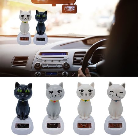 Solar Güneş Enerjili Sallanan Dans Eden Kedi Figürü Araba Torpido Masaüstü Dekor Biblo 10 Cm