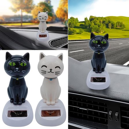 Solar Güneş Enerjili Sallanan Dans Eden Kedi Figürü Araba Torpido Masaüstü Dekor Biblo 10 Cm
