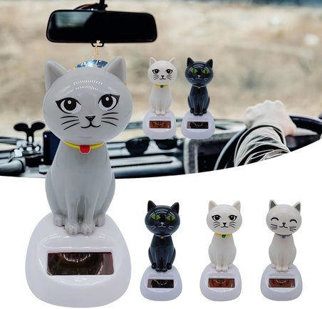 Solar Güneş Enerjili Sallanan Dans Eden Kedi Figürü Araba Torpido Masaüstü Dekor Biblo 10 Cm
