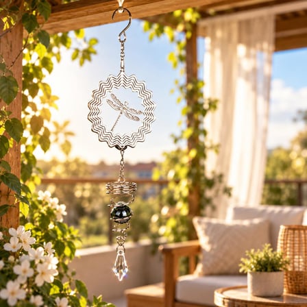 Yusufçuk Rüzgar Çanı 36 cm Metal Kristal Sarkıtlı Dekoratif Balkon Bahçe Süsü