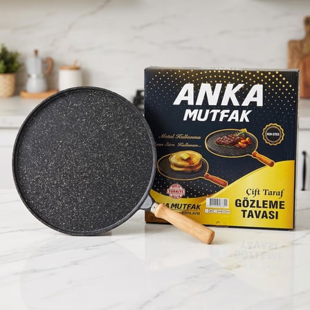 Anka Mutfak Çift Taraflı Döküm Gözleme ve Bazlama Tavası – Yanmaz Yapışmaz Granit Kaplama