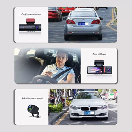 3 Kameralı 4K Ultra HD Ön, iç ve Arka Wifi GPS G-Sensör Park Modu Dashcam Kamera