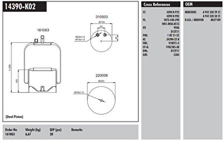 Dorse Truck Komple Metal Pistonlu Komple Metal Pistonlu Mercedes Benz Ror Dorse - Connect MD 14390-K02