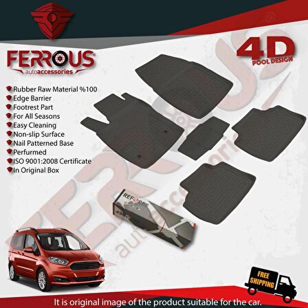 Ford Courier Refref 4D Havuzlu Kauçuk Paspas 2014 ve Üstü Siyah