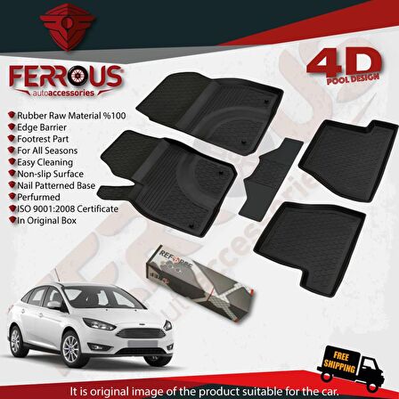 Ford Focus 4 Refref 4D Havuzlu Kauçuk Paspas 2015 ve Üstü Siyah