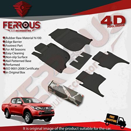 Mitsubishi L200 Refref 4D Havuzlu Kauçuk Paspas 2012 2015 Siyah