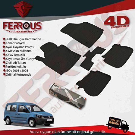 Volkswagen Caddy Refref 4D Havuzlu Kauçuk Paspas 2004 2010 Siyah