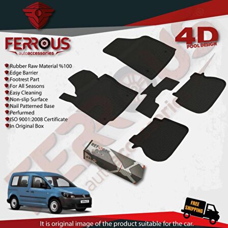 Volkswagen Caddy Refref 4D Havuzlu Kauçuk Paspas 2004 2010 Siyah
