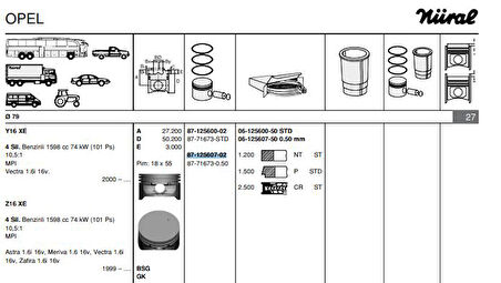 Opel Piston Segman Komple 0,50 (79,50mm) Astra G - Vectra B - Vectra C - Z16xe - Goetze 8771673050000g