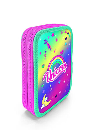 Coral High Kids Lavanta Su Yeşili Unicorn Desenli Çift Katlı Kalem Çanta 11129