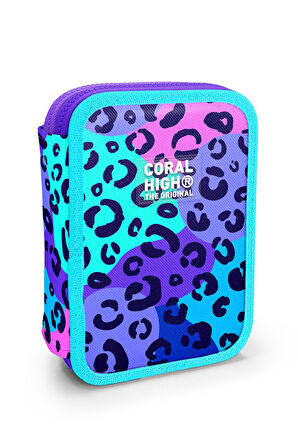 Coral High Mor Leopar Desenli Çift Katlı Kalem Çanta 11132