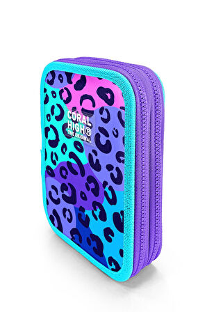 Coral High Mor Leopar Desenli Çift Katlı Kalem Çanta 11132