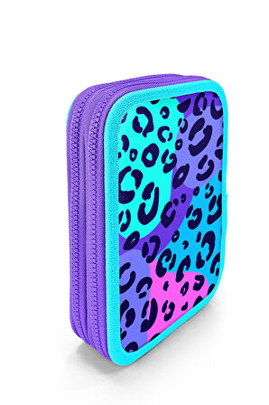 Coral High Mor Leopar Desenli Çift Katlı Kalem Çanta 11132