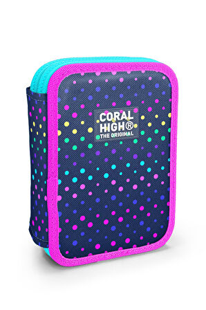 Coral High Kids Lacivert Renkli Puantiyeli Çift Katlı Kalem Çanta 11142
