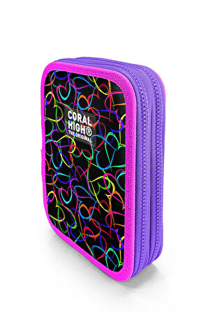 Coral High Kids Çok Renkli Kalp Desenli Çift Katlı Kalem Çanta 11145