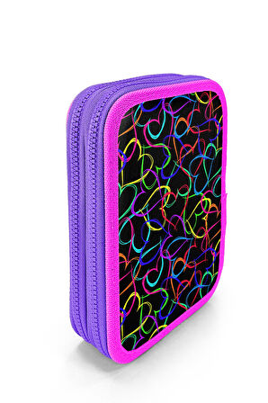 Coral High Kids Çok Renkli Kalp Desenli Çift Katlı Kalem Çanta 11145