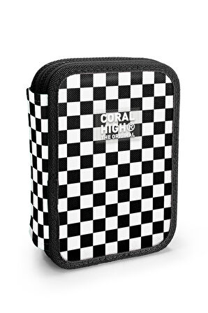 Coral High Siyah Beyaz Dama Desenli Çift Katlı Kalem Çanta 11146