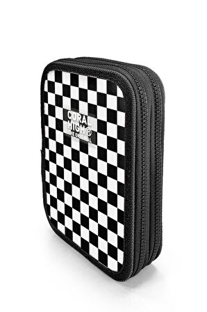 Coral High Siyah Beyaz Dama Desenli Çift Katlı Kalem Çanta 11146