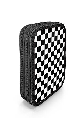 Coral High Siyah Beyaz Dama Desenli Çift Katlı Kalem Çanta 11146