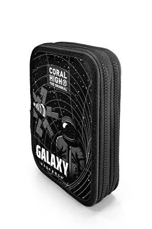 Coral High Kids Siyah Galaxy Desenli Çift Katlı Kalem Çanta 11148