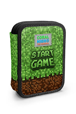 Coral High Kids Yeşil Kahverengi High Craft Desenli Çift Katlı Kalem Çanta 11154