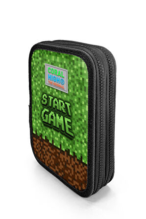 Coral High Kids Yeşil Kahverengi High Craft Desenli Çift Katlı Kalem Çanta 11154
