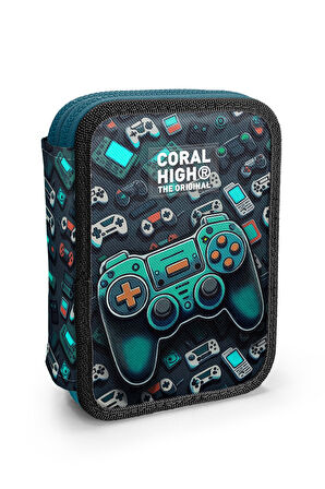 Coral High Kids Nefti Gamer Desenli Çift Katlı Kalem Çanta 11155