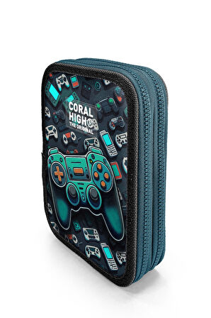 Coral High Kids Nefti Gamer Desenli Çift Katlı Kalem Çanta 11155