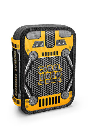 Coral High Kids Sarı Siyah Robot Desenli Çift Katlı kalem Çanta 11156