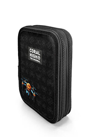 Coral High Siyah Drone Desenli Çift Katlı Kalem Çanta 11158