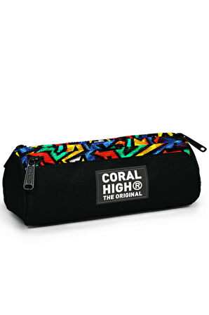 Coral High Kids Siyah Grafiti Desenli Üç Bölmeli Kalem Çantası 11162
