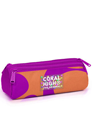 Coral High Koyu Pembe Turuncu Desenli Üç Bölmeli Kalem Çantası 11184