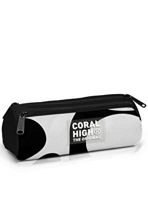 Coral High Kids Siyah Beyaz Desenli Üç Bölmeli Kalem Çantası 11187