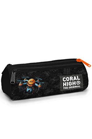 Coral High Kids Siyah Drone Desenli Üç Bölmeli Kalem Çantası 11191