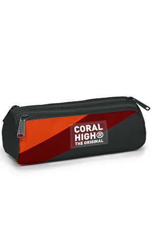 Coral High Kids Koyu Gri Turuncu Bordo Renkli Üç Bölmeli Kalem Çantası 11192