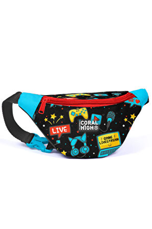 Coral High Kids Siyah Mavi Gamer Desenli Bel Çantası 11535