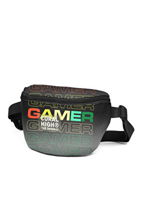 Coral High Siyah Gri Gamer Desenli Bel Çantası 11548
