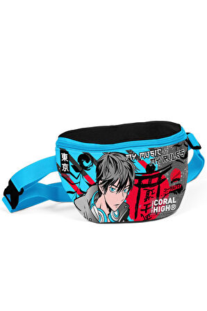 Coral High Kids Siyah Mavi Anime Desenli Bel Çantası 11558