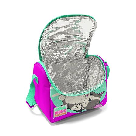 Coral High Kids Su Yeşili Pembe Kedi Desenli Thermo Beslenme Çantası 11707