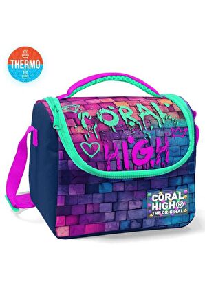 Coral High Kids Pembe Lacivert Grafiti Yazılı Thermo Beslenme Çantası 11769