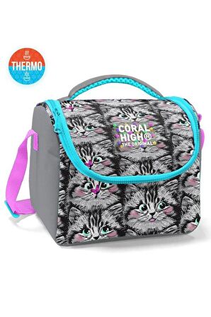 Coral High Kids Gri Kedi Desenli Thermo Beslenme Çantası 11778