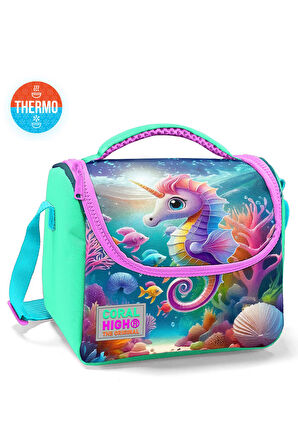 Coral High Kids Mavi Su Yeşili Denizatı Desenli Thermo Beslenme Çantas 11788