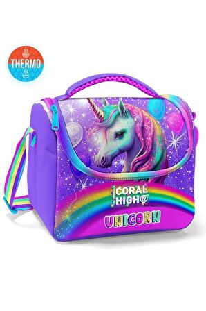 Coral High Kids Mor Pembe Simli Unicorn Desenli Thermo Beslenme Çantası 11873