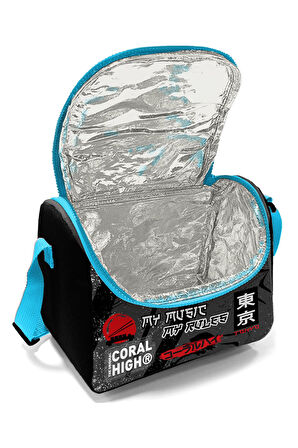 Coral High Kids Siyah Mavi Anime Desenli Thermo Beslenme Çantası 11876