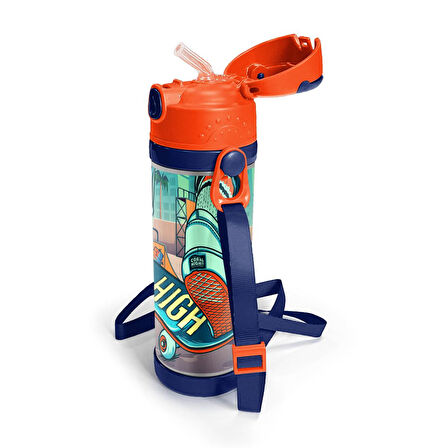 Coral High Kids Civit Neon Turuncu Kaykay Desenli Pipetli Çelik Termos 500 ml 11923