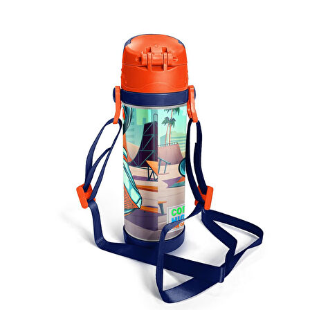 Coral High Kids Civit Neon Turuncu Kaykay Desenli Pipetli Çelik Termos 500 ml 11923