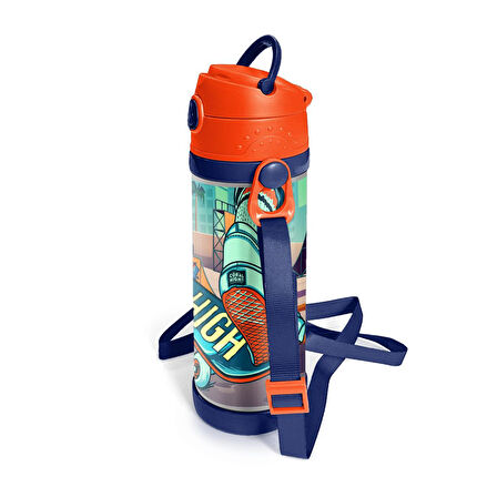 Coral High Kids Civit Neon Turuncu Kaykay Desenli Pipetli Çelik Termos 500 ml 11923